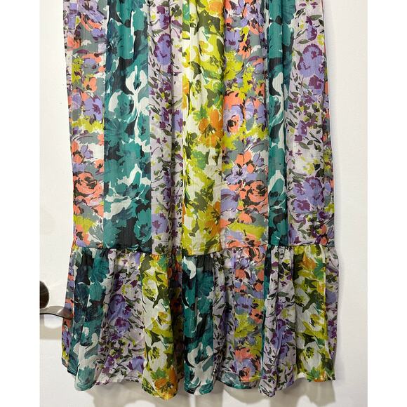 Parker & Rowe Faux Wrap Crystal Youryu Dress Floral Print Size Large NWT Vibrant - Picture 14 of 15